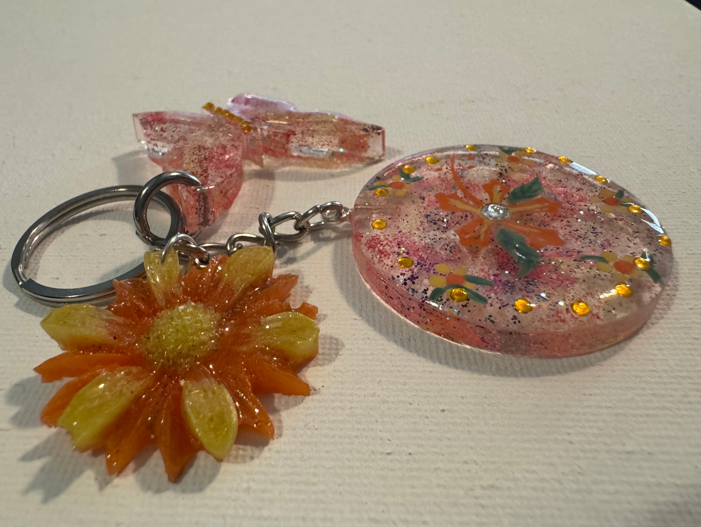 Butterfly Flower Resin Keychain