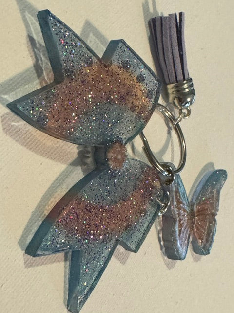 Resin Bow and Butterfly Keychain